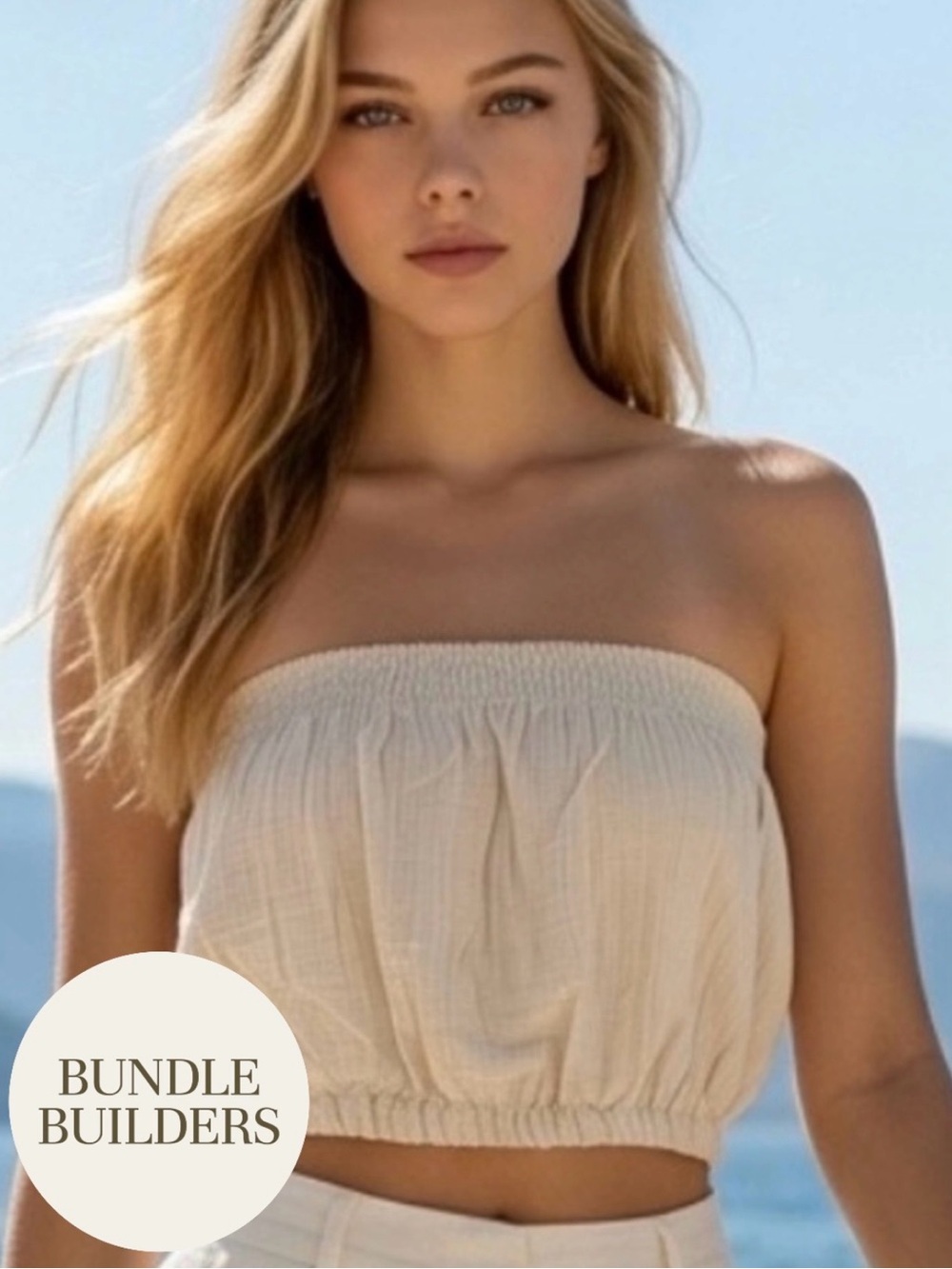 $10 Add-on | Gauzy Cream Strapless Smocked Cotton Crop Top